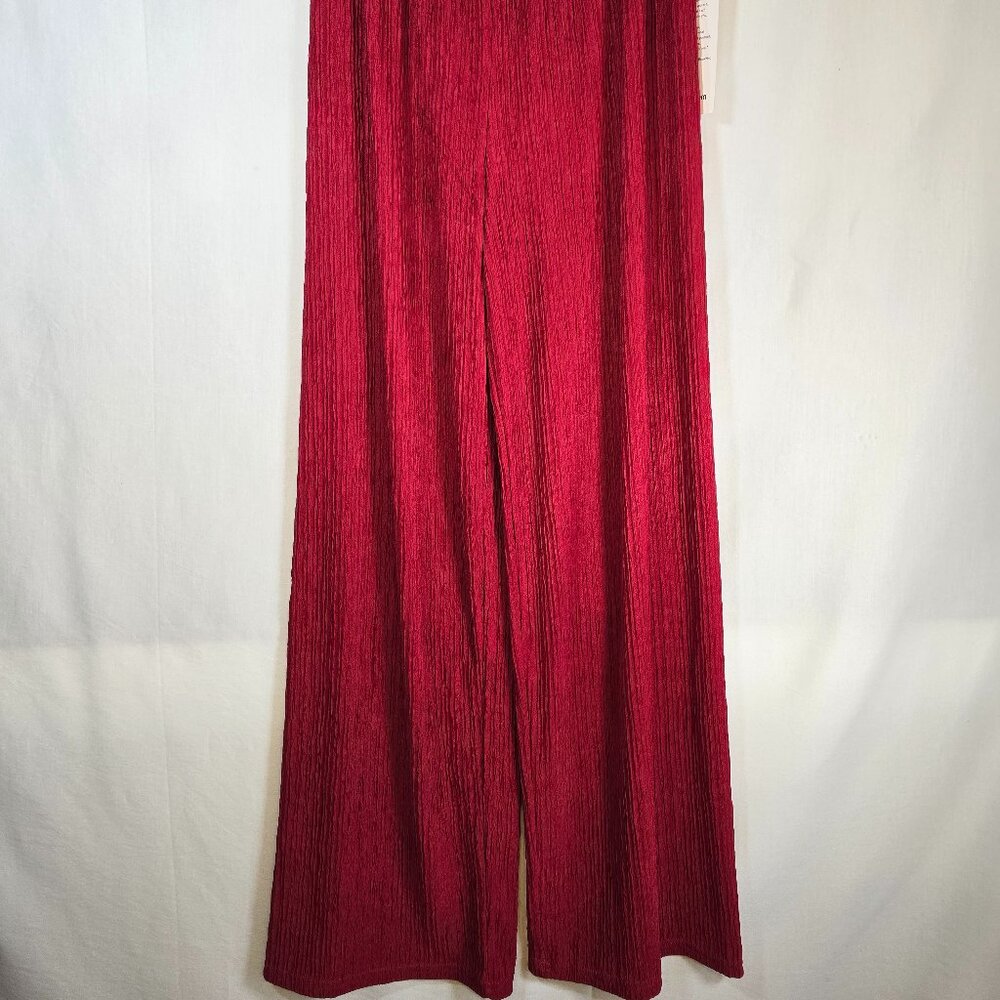 Love Poem Red Ribbed Button-Front Top & Wide-Leg Pants Set - Picture 3 of 4